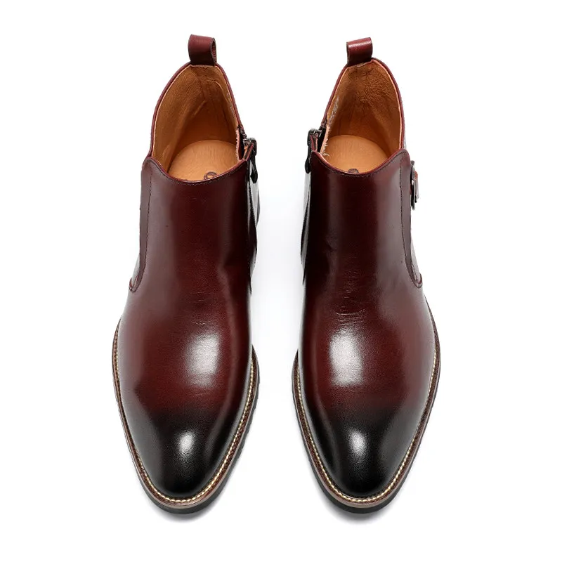 Genuine Leather Mens Pointed Toe Boots British Style Fashion Versatile Mens Casual High Top Ankle Boots Trendy Short Boots