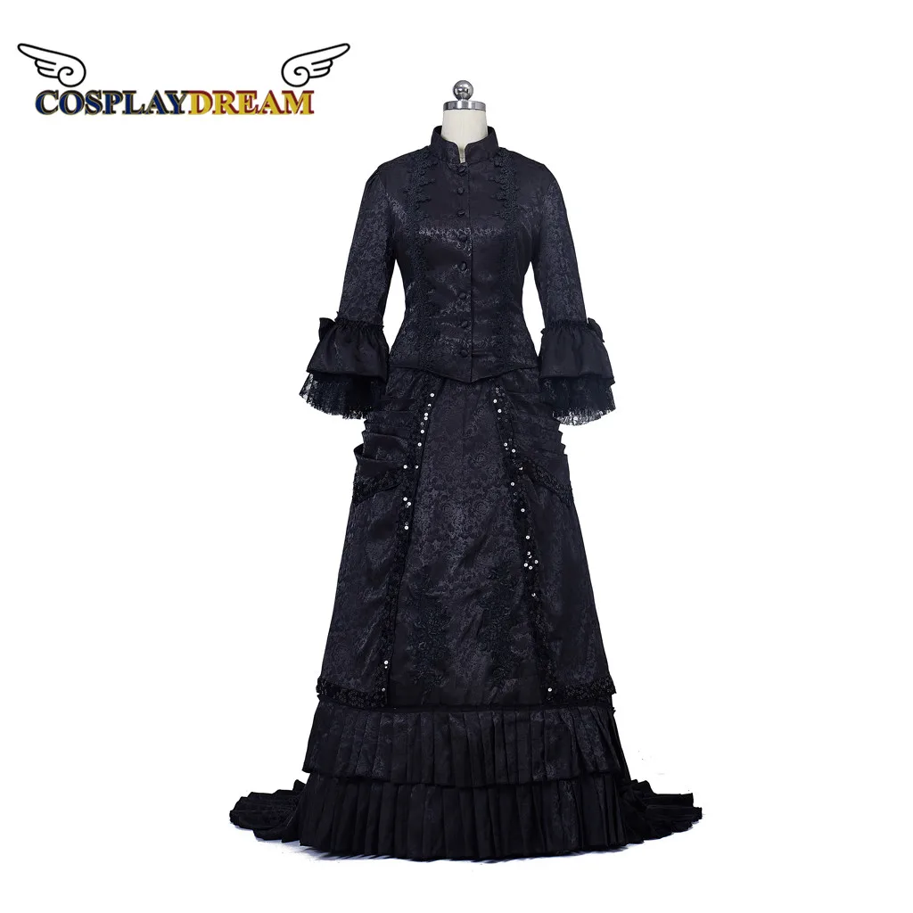 Victorian mourning dress victorian day dress black bustle dress Gothic steampunk ball gown Dress