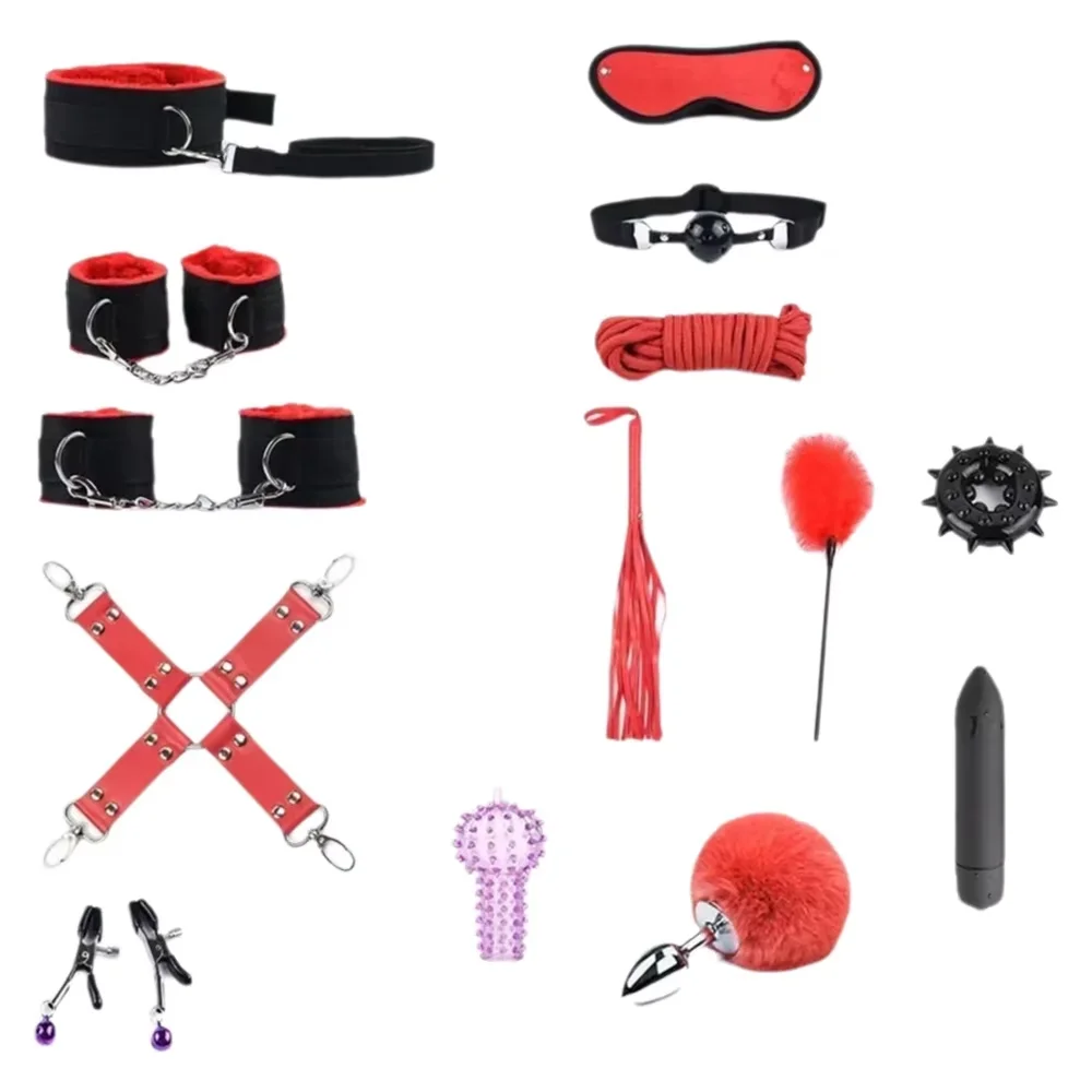   Toys For Women s Games Nylon Bondage BDSM Kits Handcuffs  Whip Mouth Gag Rabbit Tail Anal Plug