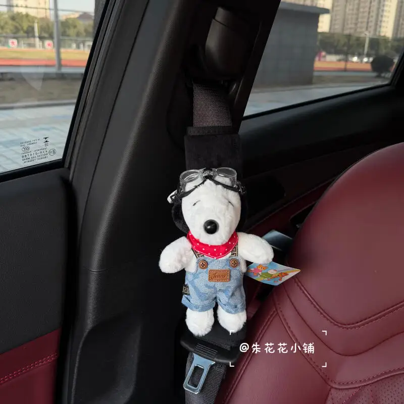 Cute Snoopy Plush Car Seat Belt Shoulder Pad Strap Protector Cover Auto Interior Decor Accessory Gift for Vehicle Enthusiasts