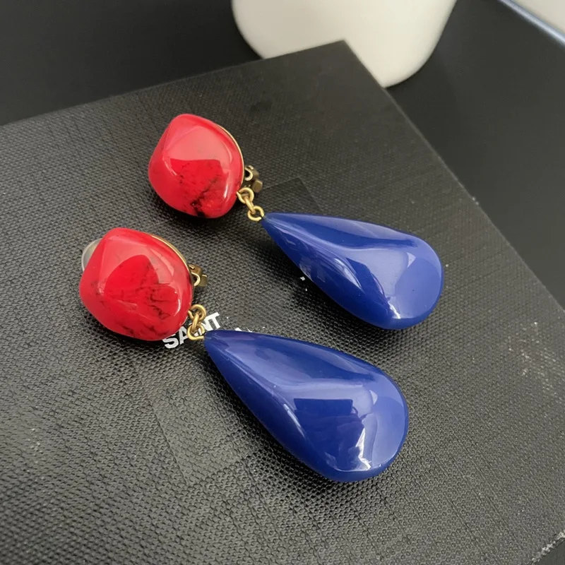 

To Reines Fashion Vintage Resin Red Blue Match Colors Long Earrings For Women Accesorios Jewelry Gift Pendientes