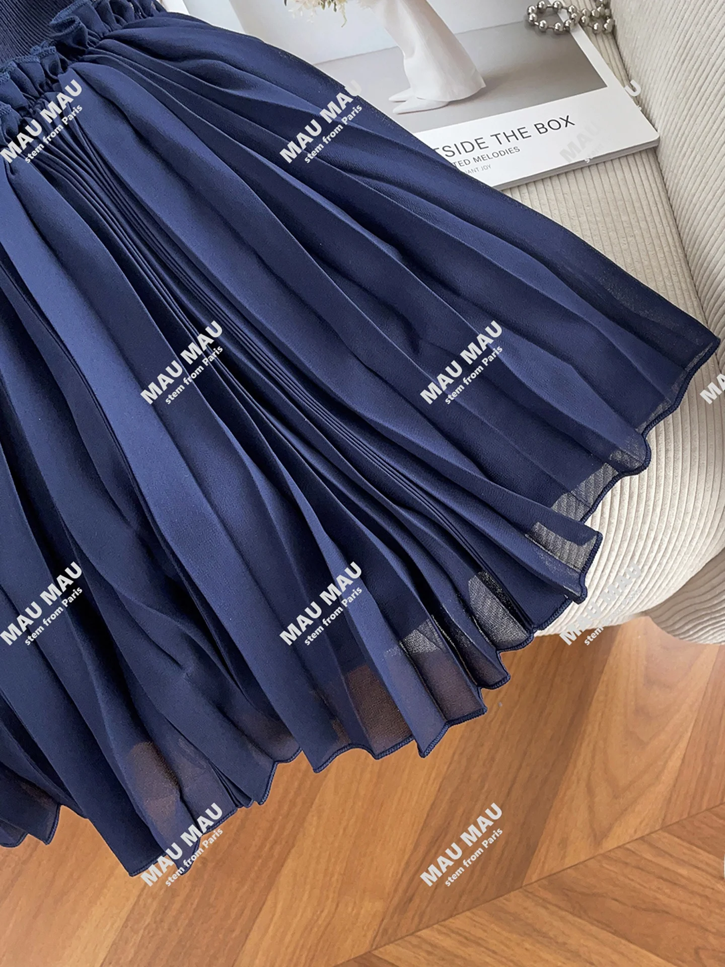 Hoge taille gebreid vest Dr Midi rok Sle Small Fraance Sle Autumn Faion Dames Dr Ele A-lijn silhouet