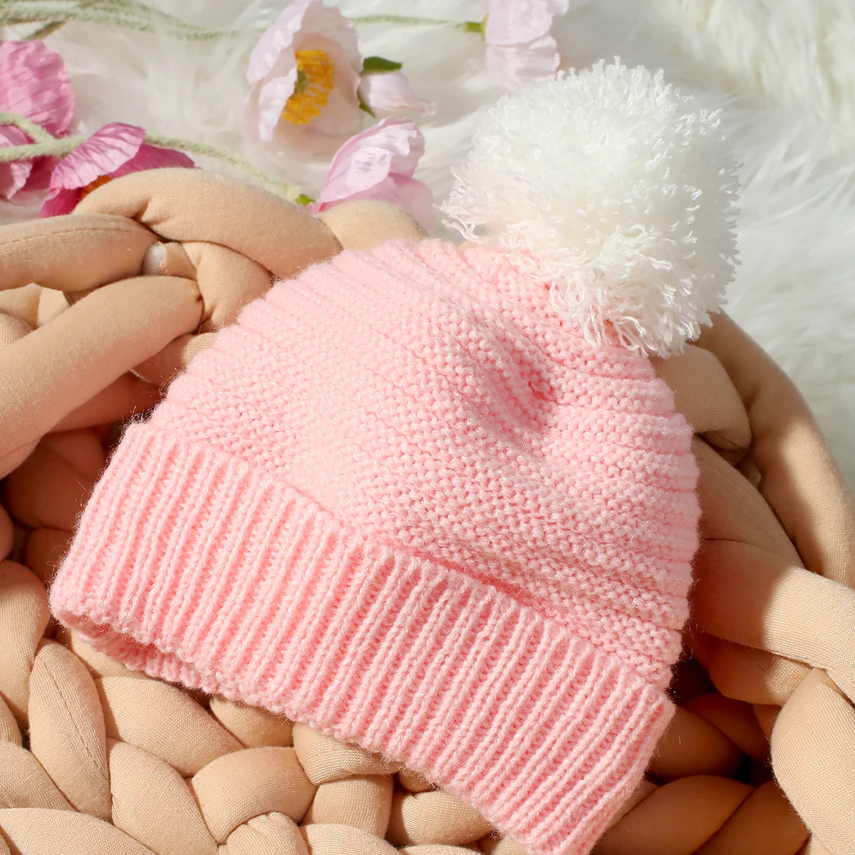 Ylsteed Hello Baby Newborn Photography Romper and Pom Hat Set Knitted Newborn Girl Outfits for Photo Shooting Infant Photo Props