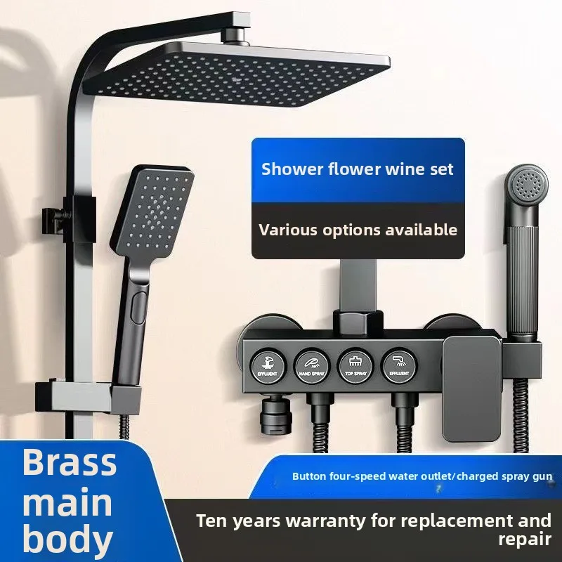 

Complete Black Shower Kit - All Copper Thermostatic Faucet with Overhead & Handheld Spray, 3-Way Diverter, Ceramic Cartridge for