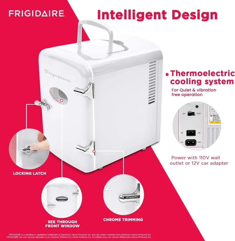 O mini refrigerador do refrigerador, guarda 6 latas, 100% Freon-livre e Eco-amigável, 9,84 "D X 7,09" W X 10,35 "H, branco