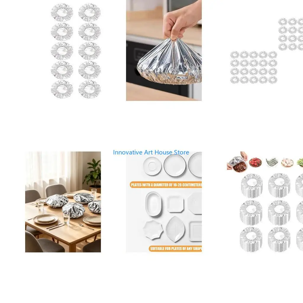 E1PC Daily Cooking Cover Bags, 7.9 Inch Aluminum Dish Covers with Elastic for Plates and Bowls in Service