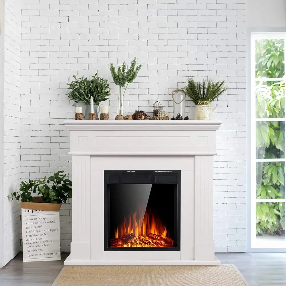 Electric Fireplace Mantel Package Wooden Surround Firebox TV Stand Free Standing Electric Fireplace Heater