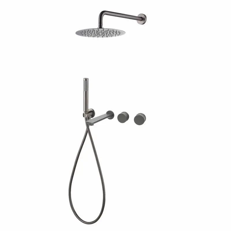 

Copper concealed gun gray shower head set embedded in wall bathroom, pre embedded bathtub faucet for bathing