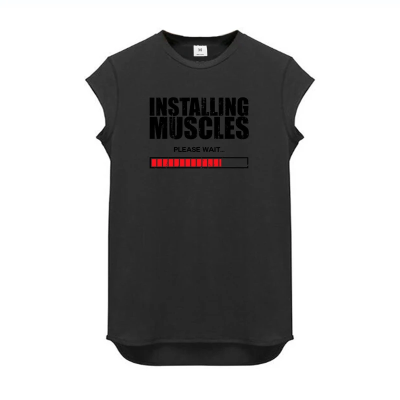 Installing Muscles Please Wait Print Sport Shirts Summer Cotton Small Sleeve Sport T-shirts Mens Gym Fitness Bodybuilding Tops
