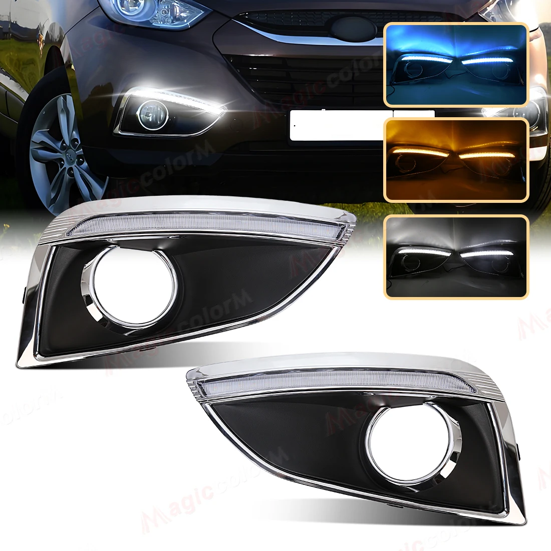 

Car LED DRL Daytime Running Lights For Hyundai IX35 2010 2011 2012 2013 Front Driving Fog Light Dynamic Turn Signal Lamp