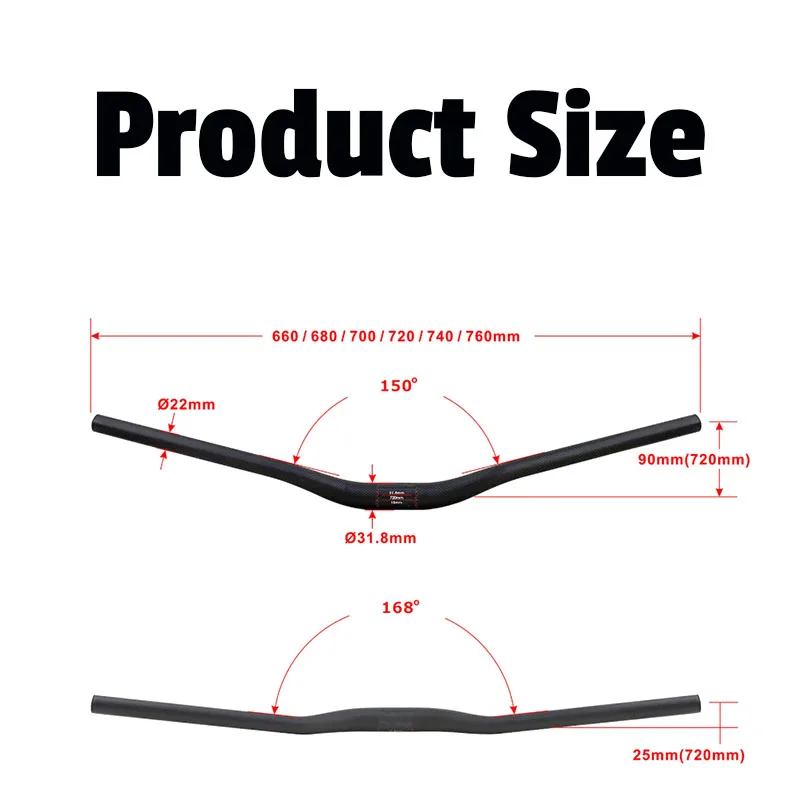 Neueste 3K Vollcarbon-Fahrradlenker 90mm Rise 25mm Backsweep MTB 31.8x660-760mm Renn- und Kletterfahrrad Matt – Detail 7