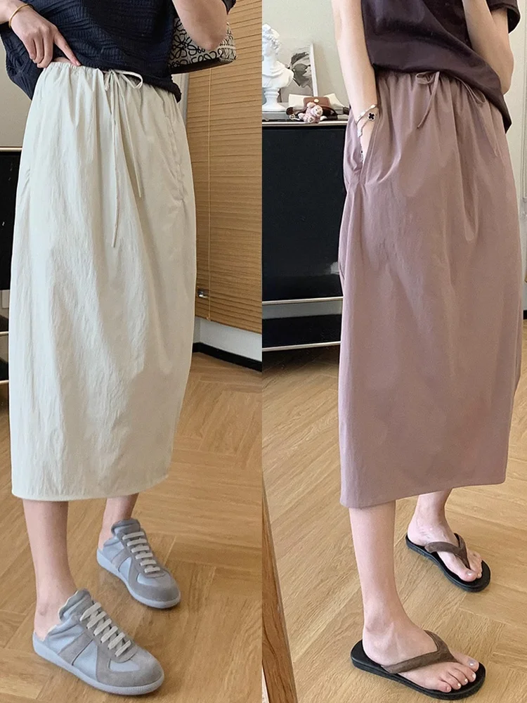 アウトドア軽量速乾エアブロッサムスカート レディース 夏新作 ハイウエスト スリット入り ミディ丈 カジュアル ハーフ丈スカート