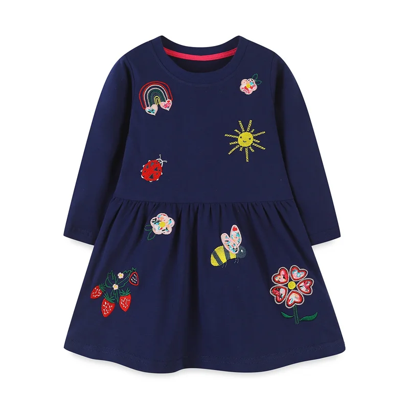 Jumping Meters 2-7T  Princess Girls Dresses Autumn Spring Animals Embroidery Cute Hot Selling Kids Dresses