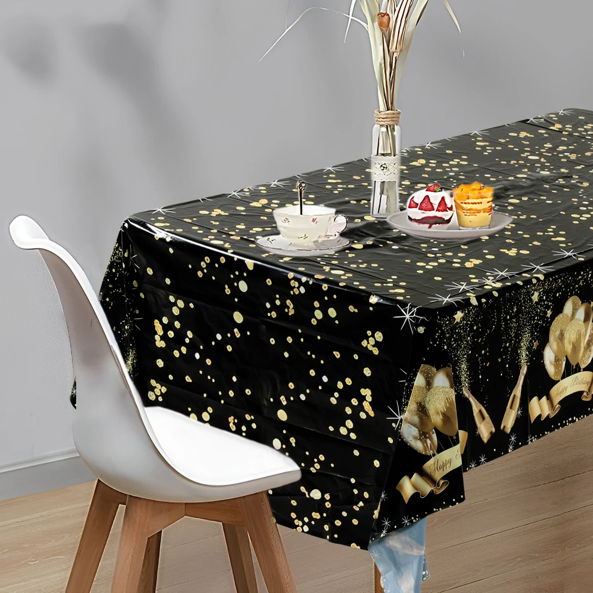 Tovaglia 60° Compleanno Nero E Oro – 130x220 Cm, Impermeabile, Con Stampa Festiva, Per Tavoli Rettangolari E Celebrazioni