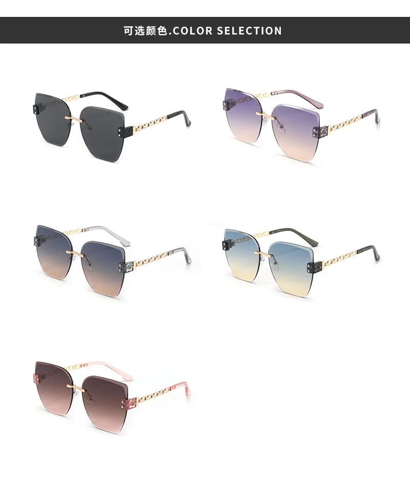 Neue Retro-Sonnenbrille im Farbverlauf mit Schlichten Kanten im Kleinen-Duft-Stil für Damen, Modische Großrahmige UV-Sonnenbrille 2409 – Detail 7