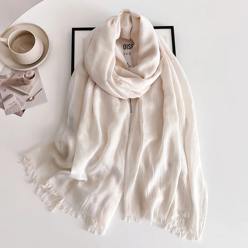 100*190cm Big Size Solid Color Women Scarf Cotton Linen Feeling Travel Sunscreen Shawl Tassel Neckerchief Muslim Hijab Wraps