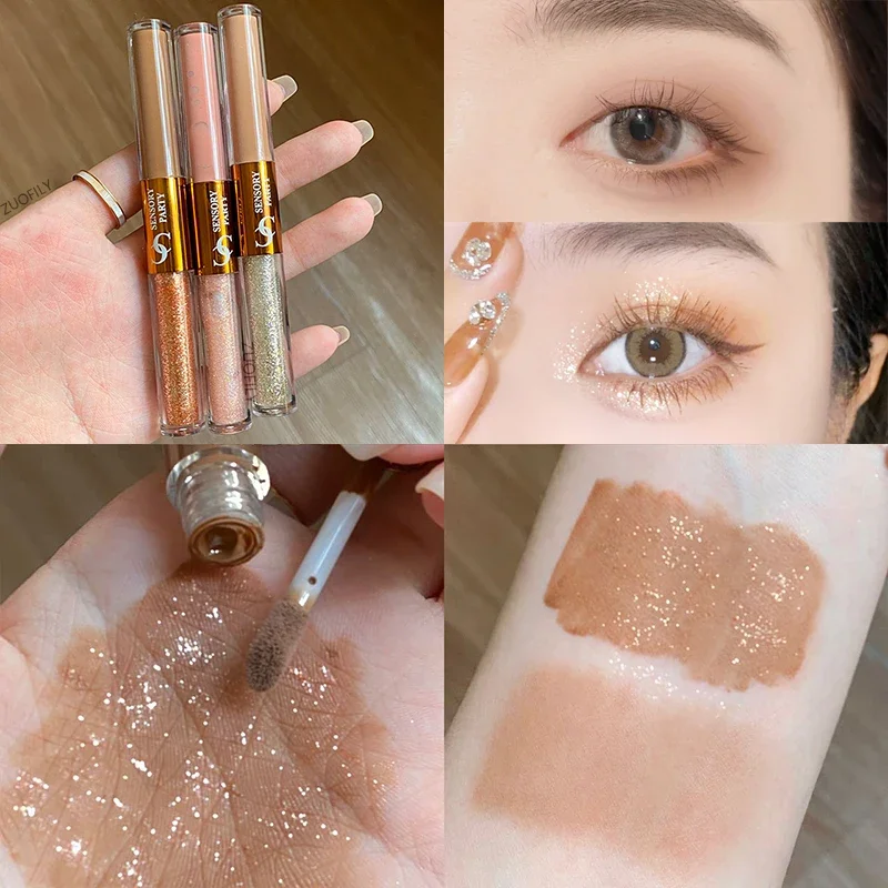 2 In 1 Double-head Diamond Liquid Eyeshadow Brightening Lightweight Waterproof Matte Contour Blush Silkworm Glitter Eye Makeup