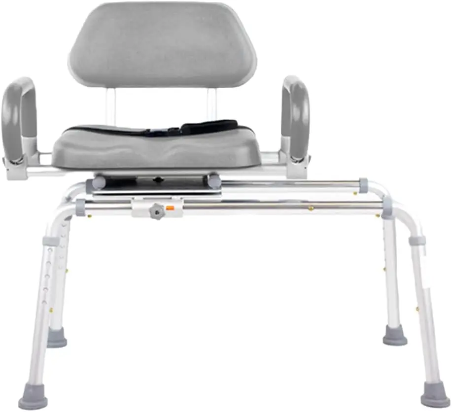 Health Carousel Sliding Shower Chair Transfer Bench with Swivel Seat, Premium Padded Bath, with Pivoting Arms, Adjustable Space