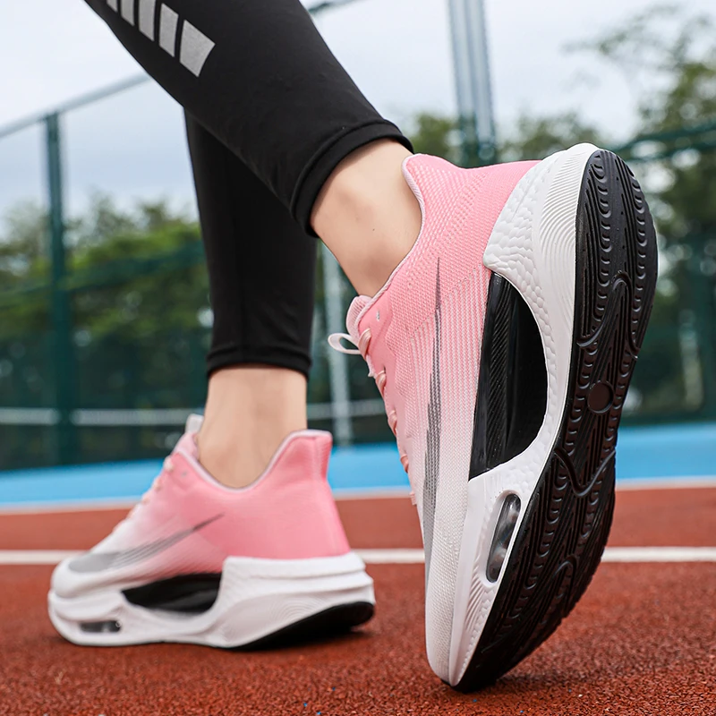 

Unisex breathable mesh running shoes lightweight shock absorber sneakers pink fashion fitness training shoes Sizes 36-44