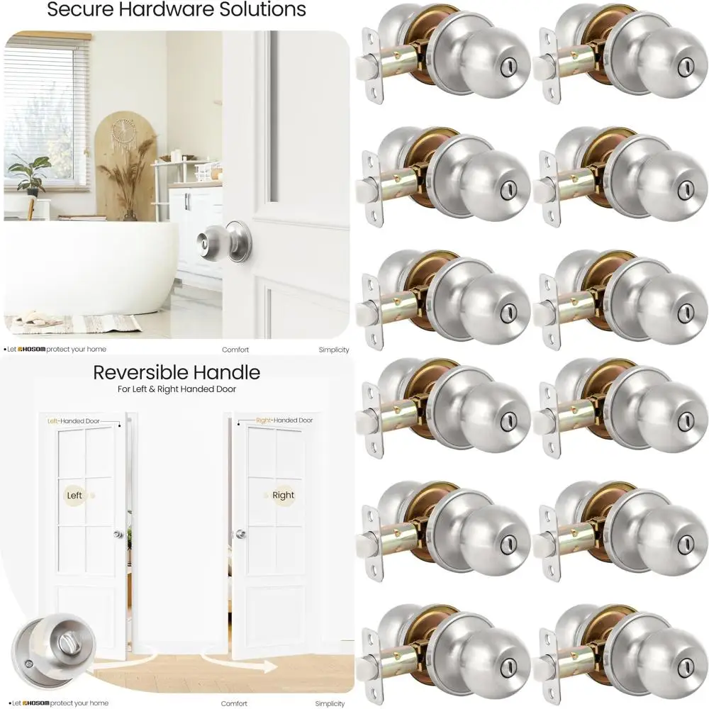 

Комплект из 6 дверных ручек без ключа с круглым шариком для внутреннего использования — отделка из атласного никеля