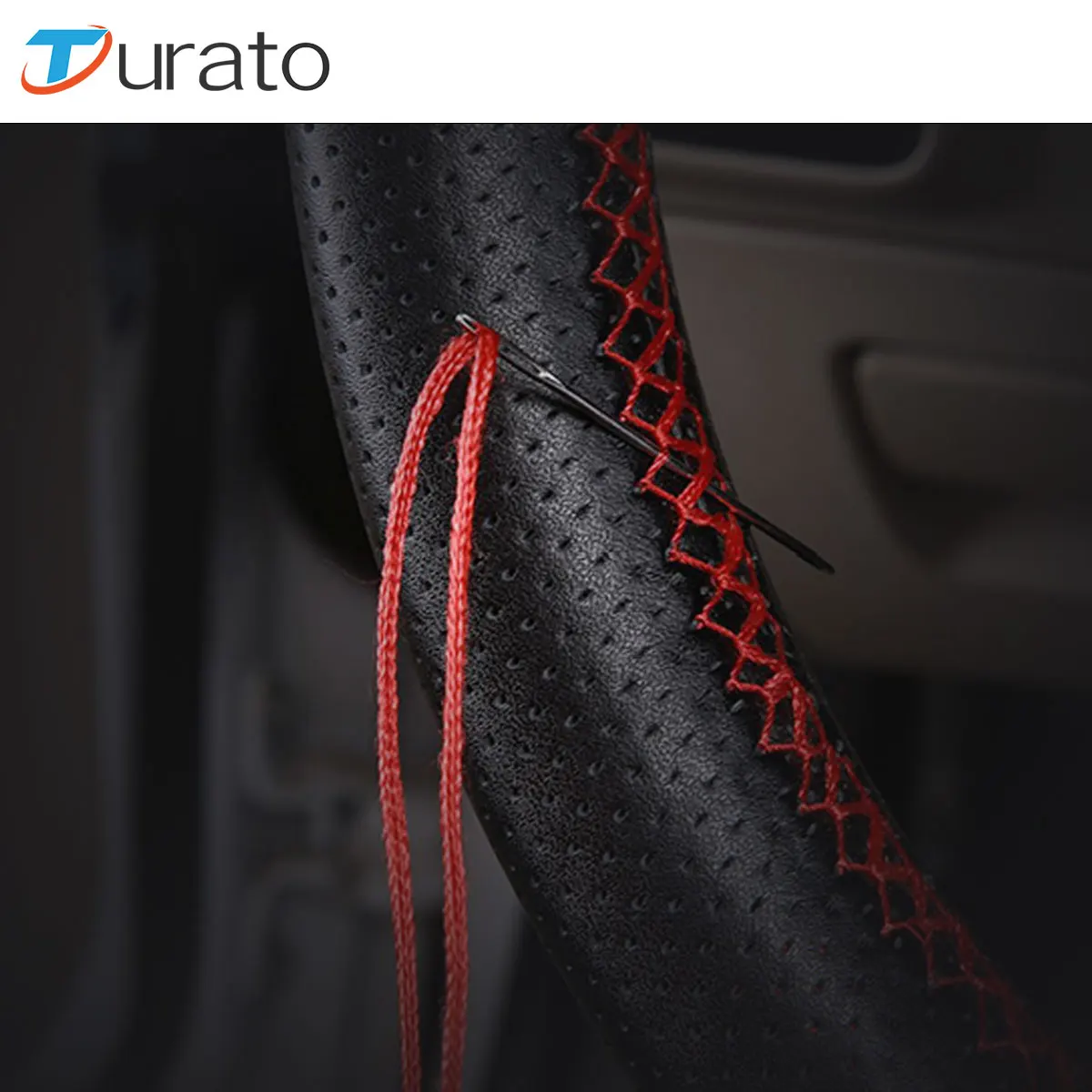 Genuine Leather Car Steering Wheel Cover with Needles Thread DIY Braid 37 38cm Anti-Slip Cowhide Steer-Wheel Protector