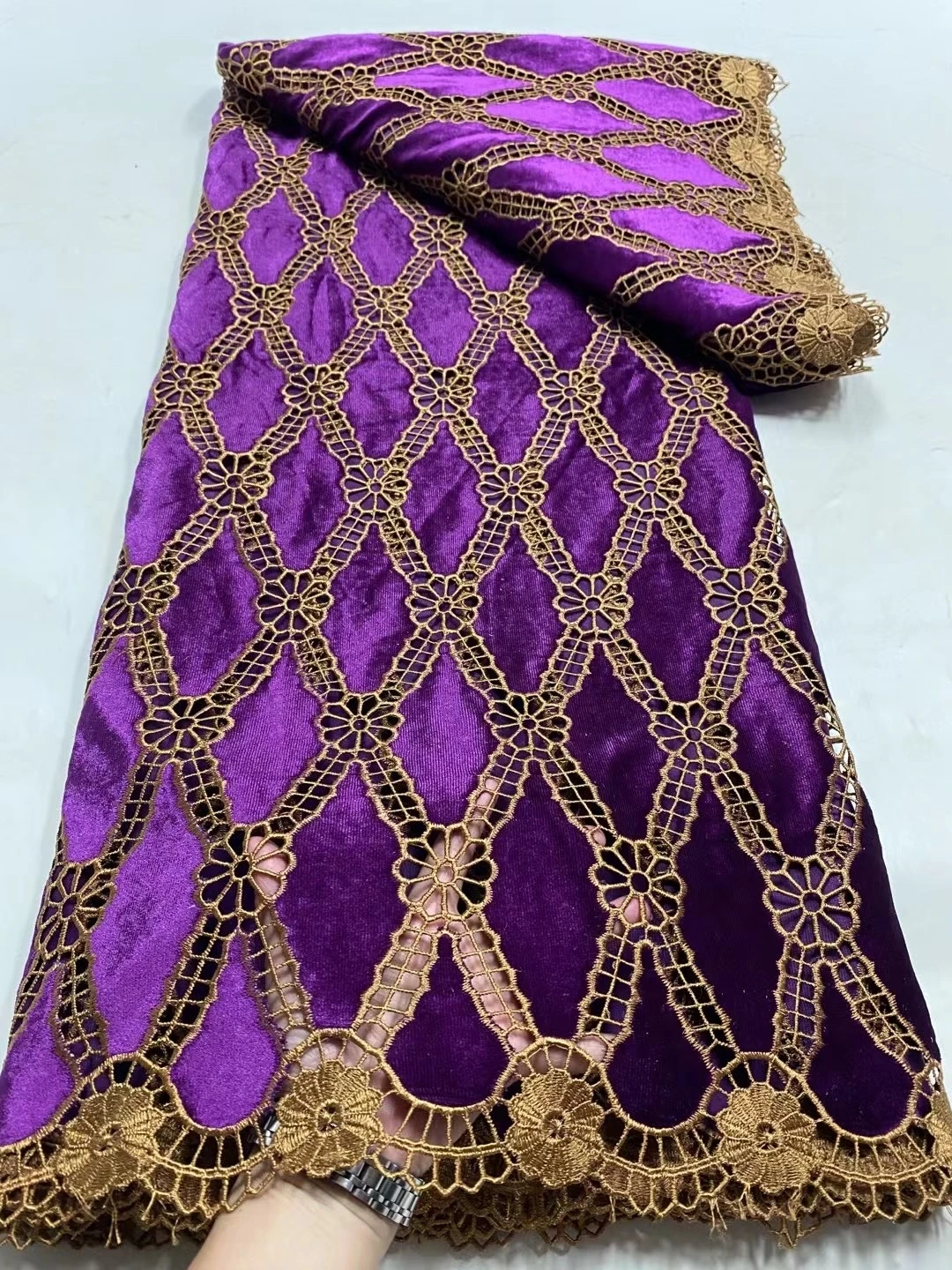 African Nigerian Lace Fabric for Sewing, Velvet Sequins, Embroidered ,Guipure, Party Dress, Wedding, High Quality,2024, DP0295