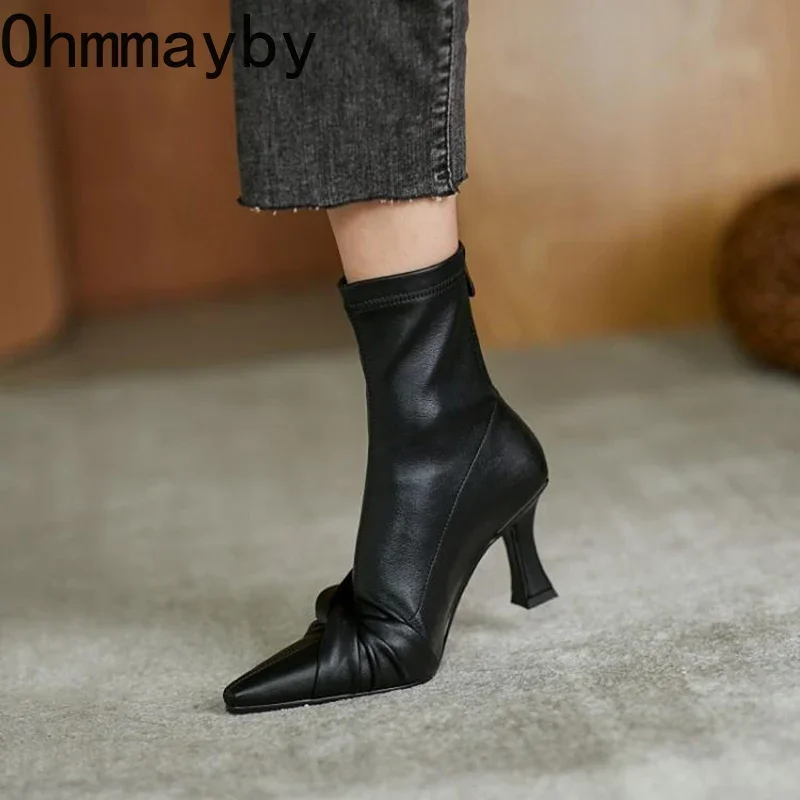 Autumn Winter Women Slim Ankle Boots Fashion Elegant Pointed Toe Shoes High Heel Women's Morder Short Booties