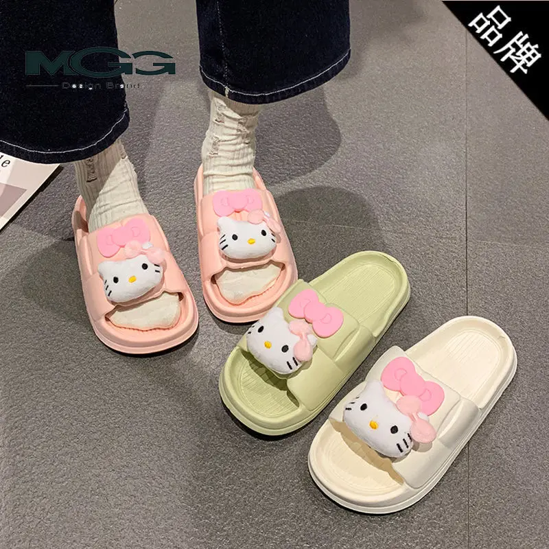 

Cute Hello Kitty Y2K Slippers Kawaii Sanrioed Anime Kt Cat Flip-Flops Women Non-Slip Summer Sweet Cartoon Flat Sandals Kid Gift