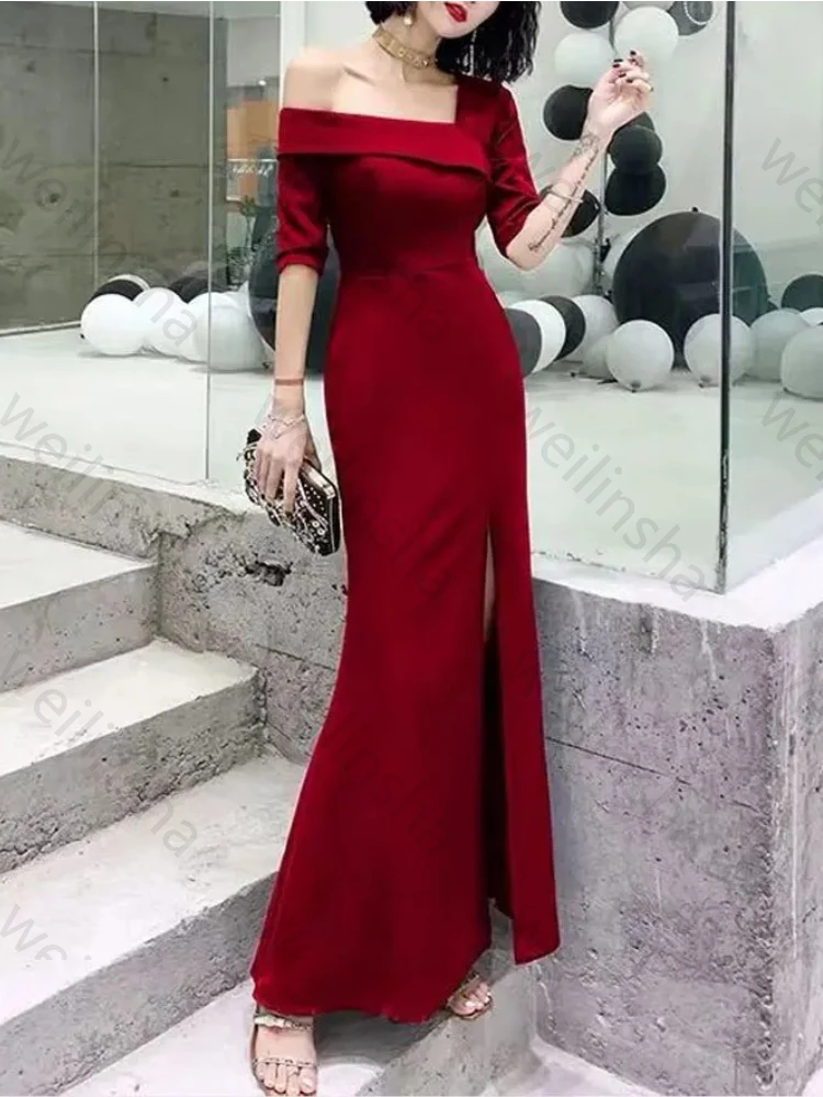Maßgeschneiderte sexy Abendkleider mit halben Ärmeln, elegantes Promi-Kleid mit Seitenschlitz, exquisite, hochwertige Ball- und Partykleider für Damen