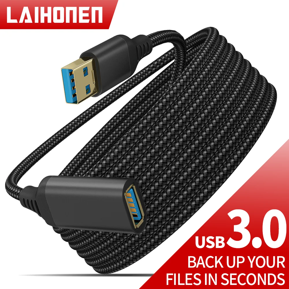 LAIHONEN Nylon Braided USB 3.0 Male To Female High Speed Transmission Data Cable Computer Camera Printer Extension Cable XBOX