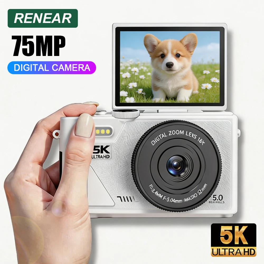 

Цифровая ретро-камера HD 5K 75MP для фото- и видеосъемки, видеокамера для видеоблогов, для девушек, студентов, взрослых, начального уровня, с откидным экраном