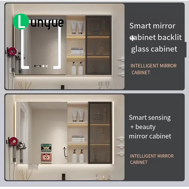 Luxury Modern Solid Wood Quartz Stone Bathroom Vanity Wall Mounted Smart Mirror Sink Cabinet For Hotel Villa Apartment