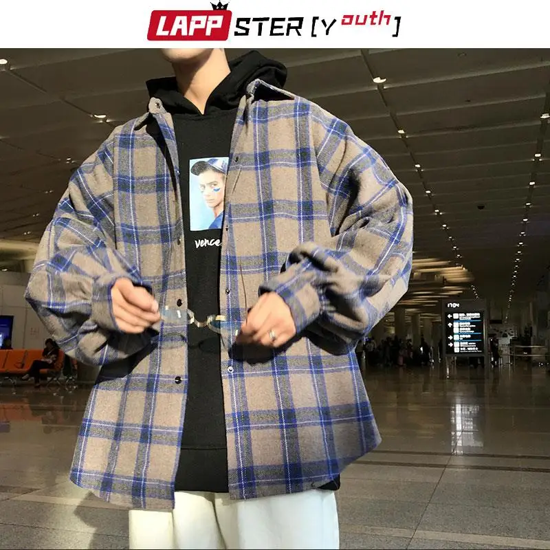 

LAPPSTER -Youth Y2k Oversized Harajuku Vintage Plaid Shirt 2023 Cotton Streetwear Korean Shirts Long Sleeve Japanese Blouses