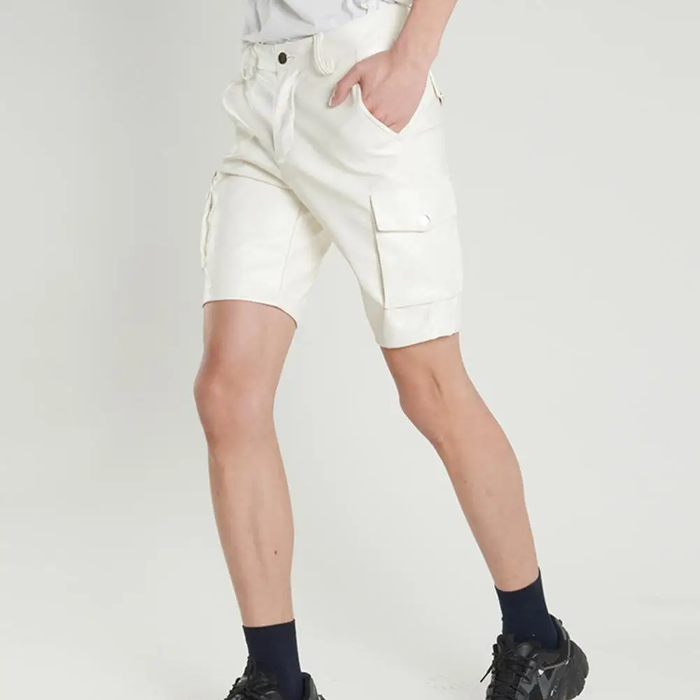 Pantalones de cuero de imitación para hombre, pantalón elegante hasta la rodilla, con múltiples bolsillos, para actuaciones en fiestas y clubs