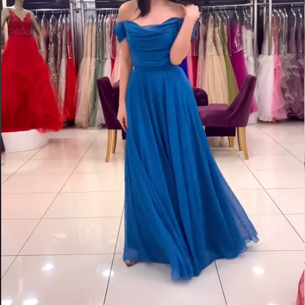 

ROSELLA Women Classic Elegant A-line Blue Off-the-shoulder Neckline Floor Length Formal Evening Dress Party Prom Gown New 2023