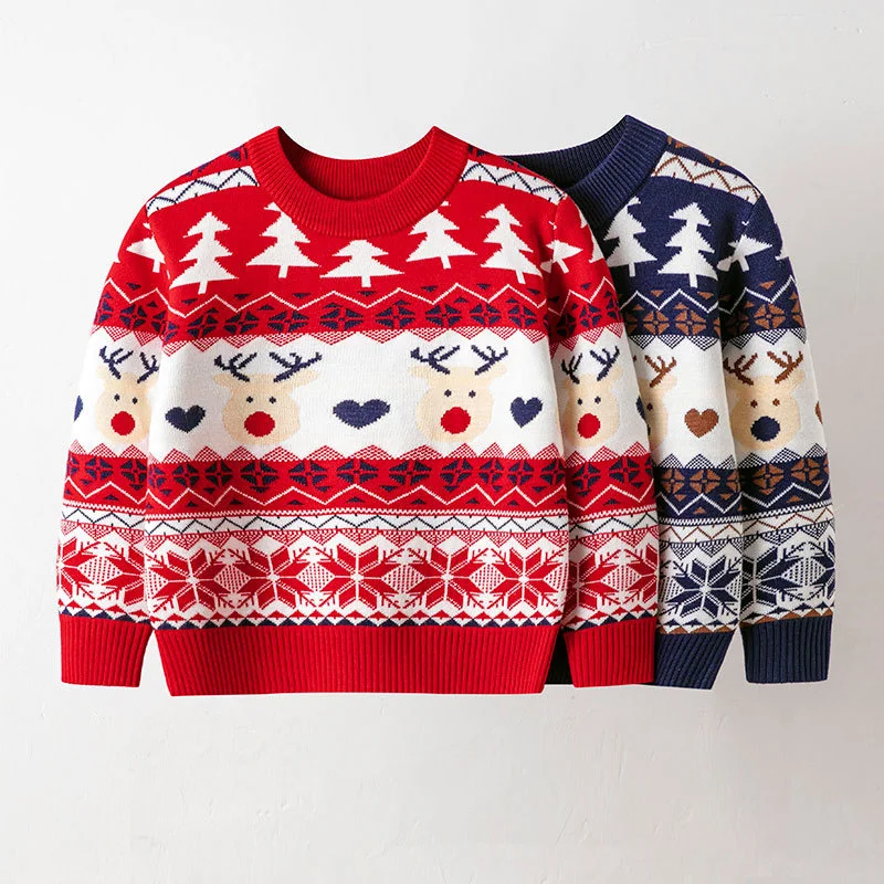 Boys Girls Christmas Sweaters Baby Xmas Cartoon Deer Pullover Children's Autumn Winter Knit Jumper Kids Fashion Casual Clothing