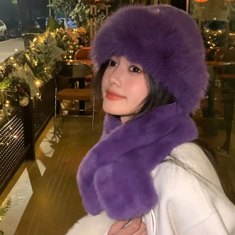 1 Zestaw Ciepła Zimowa Czapka i Szaliki Puszysty Futrzany Kapelusz Rybacki dla Kobiet Pluszowy Szalik Ochraniacz na Szyję Jednolity Kolor Futrzana Czapka Ocieplacz na Szyję