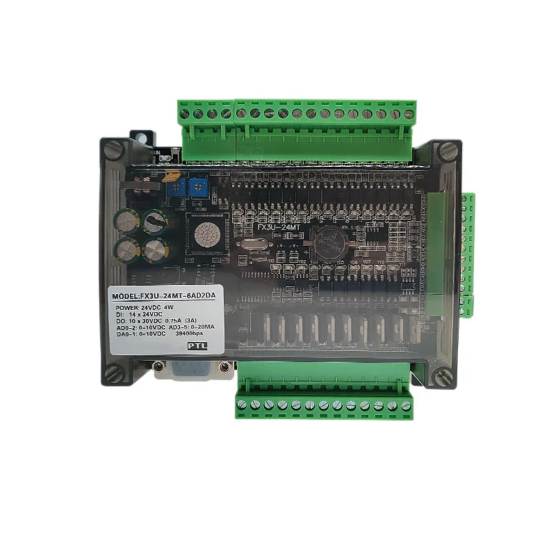 FX3U 24MR 24MT 14 Input 10 Relay Output With RS232 RS485 38400bps Relay Transistor PLC Programmable Logic Controller 6AD 2DA