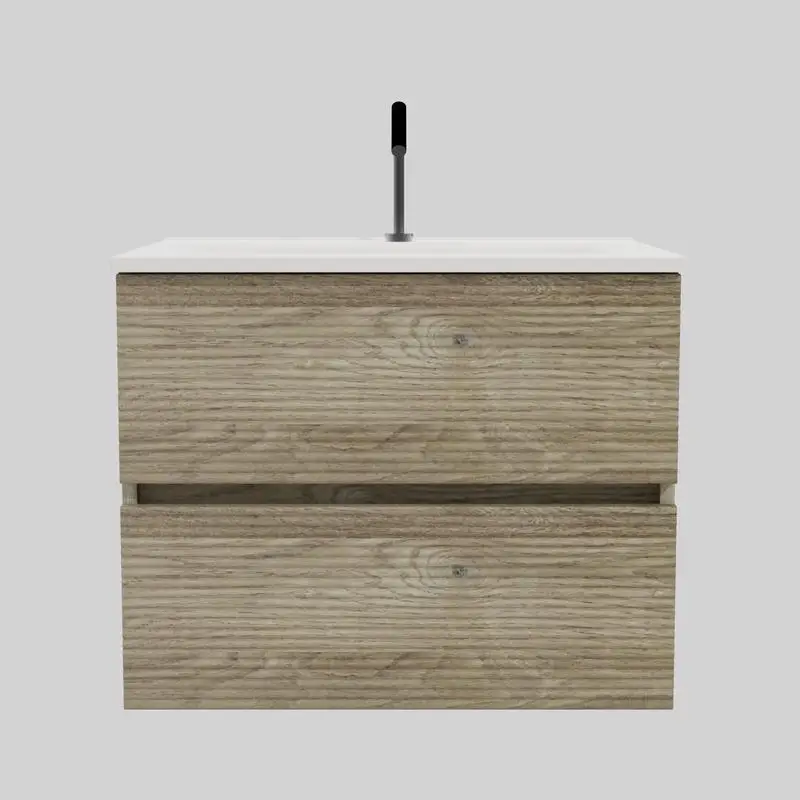 24" Wall Mounted Rough Oak Bathroom Vanity with Integrated Ceramic Sink, Overflow, Large Storage, Floating Design for Modern