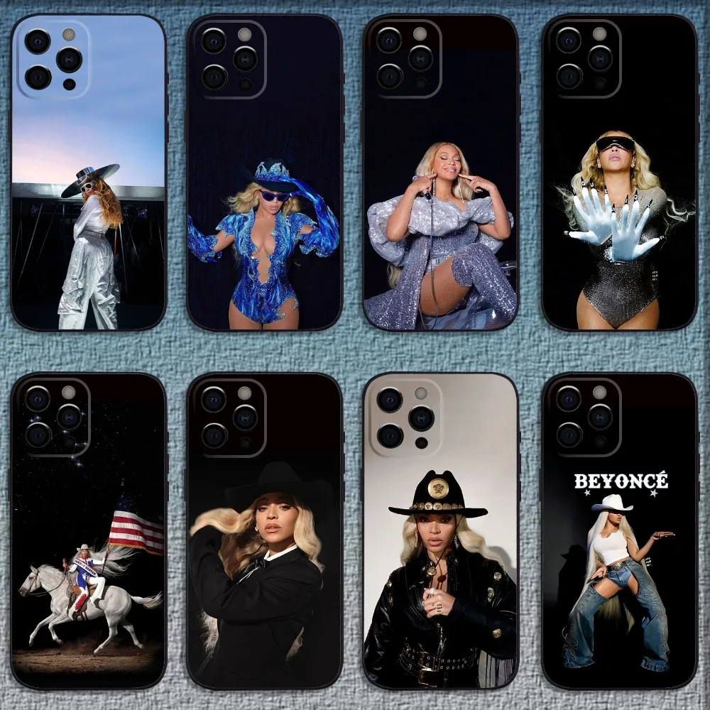 B-Beyonce COWBOY CARTER Phone Case For iPhone 16,15,14,13,12,11,Pro,X,XS,Max,XR,Plus,Mini Soft Black Cover