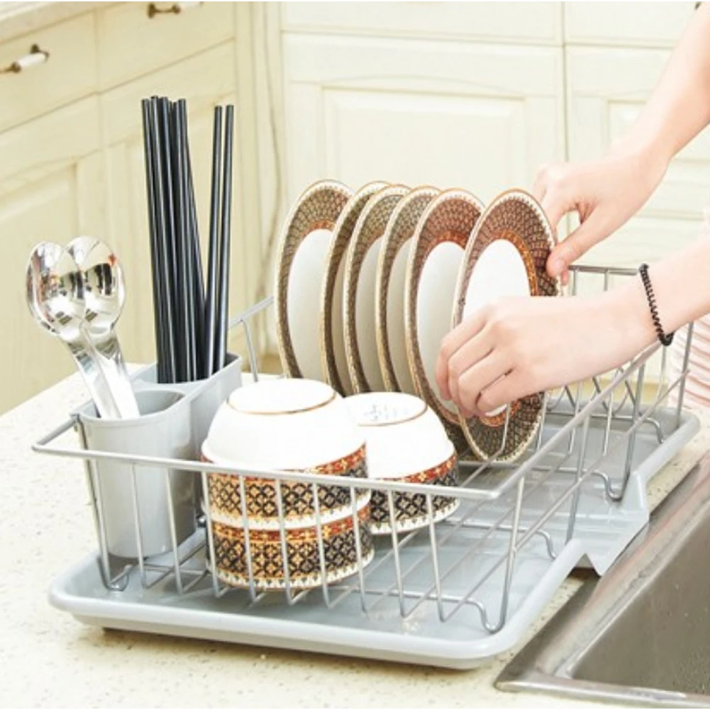 【Lifeideas】Self Draining Dish Dryer with Drainboard Counter Dish Drainer Kitchen Drying Rack for Countertop Kitchen