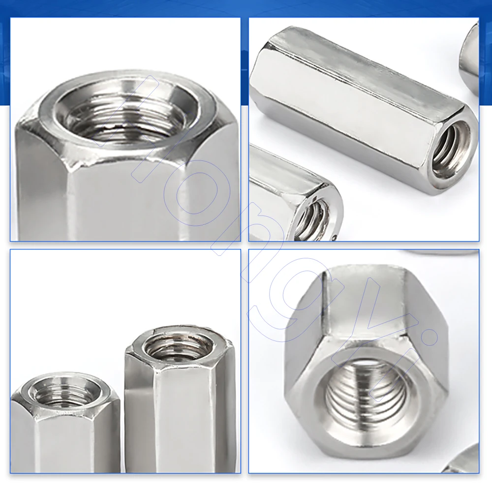 M3 to M24 Hex Coupling Nut 304 Stainless Rod Extension Coupling Nuts, Female Thread Connection Connector, Joint Sleeve Screw Nut