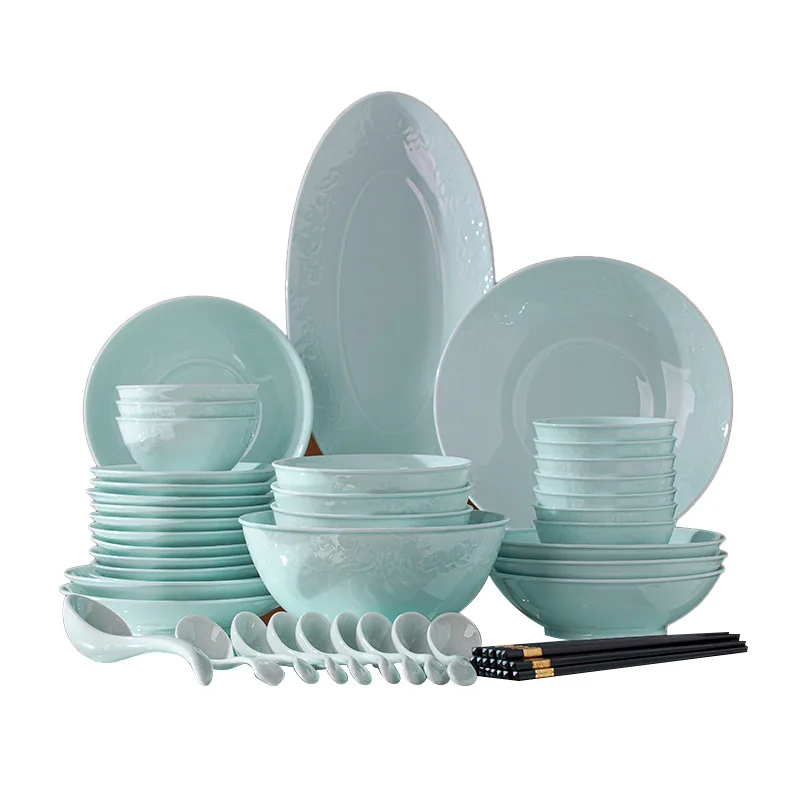 YJQ Jingdezhen high temperature ceramic tableware dishes set household underglaze color dishes