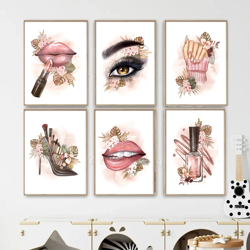 Fashion Creative Makeup Artwork Eyelash Eyebrow Nail Wall Art Canvas Painting Nordic Posters Prints Pictures Beauty Salon Dec