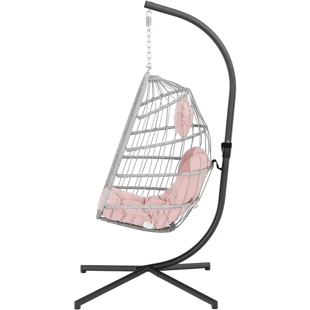 

Egg Hanging Chair with Stand, Pink Swing Hammock Egg Chairs with UV Resistant Cushion for Indoor Bedroom Outdoor Garden Backyard