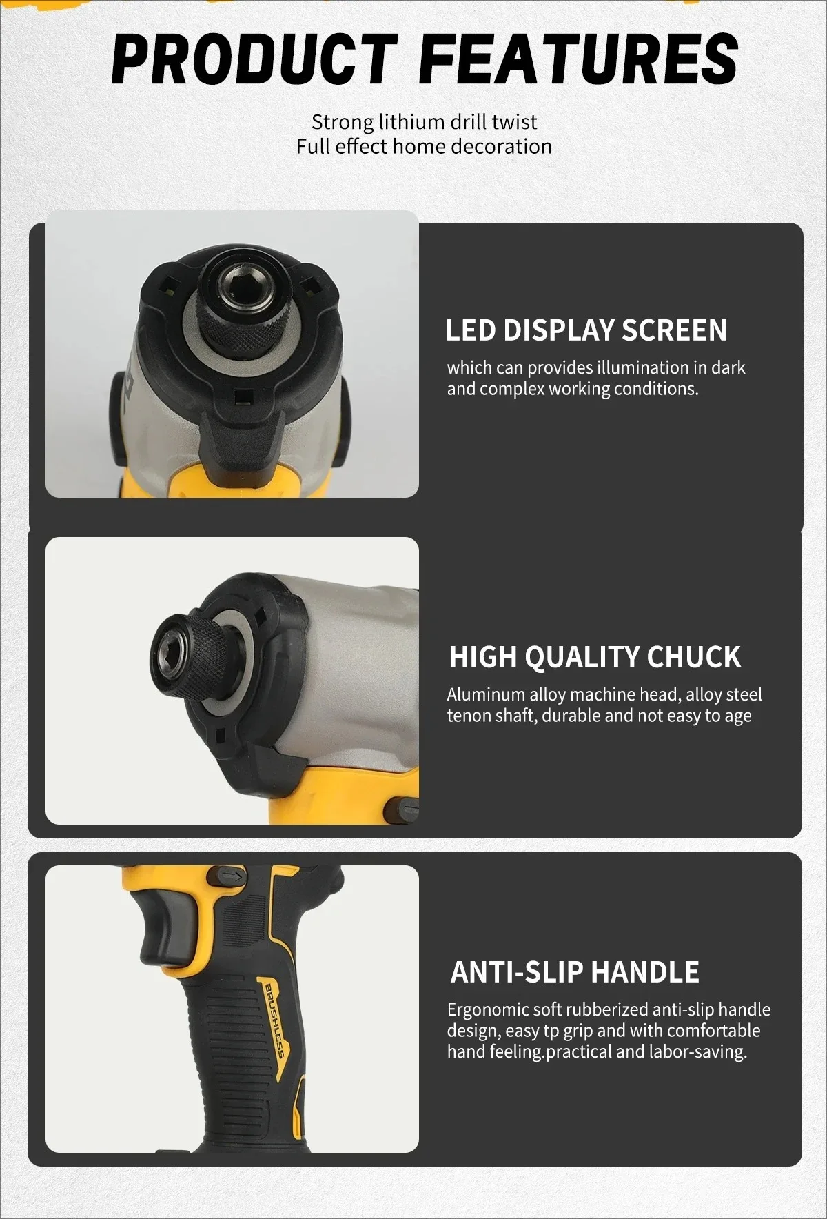 DEWALT Impact Electric Driver 20V Bürstenloser Akkuschrauber 205 Nm Elektrowerkzeuge mit hohem Drehmoment, einstellbare Geschwindigkeit DCF845 – Detail 3