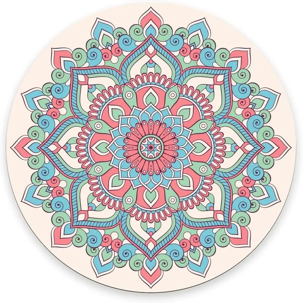 Islamic Style Pattern Mouse Pad Abstract Round Ornament Circle Mandala Pattern Non Slip Rubber Mouse Pad Mat