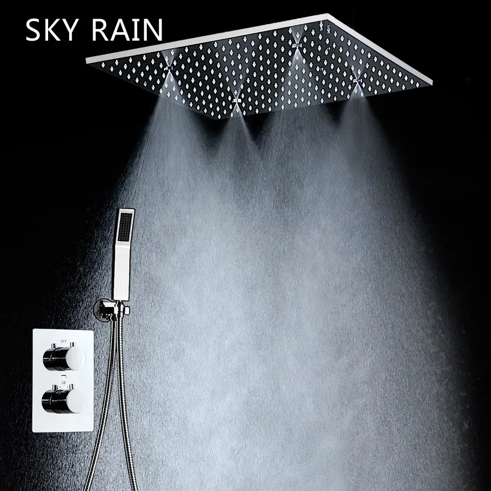 SKY RAIN Bathroom Ceiling Concealed 500x500mm Square Rainfall Mist Spray Shower Head Faucet Mixer System Set