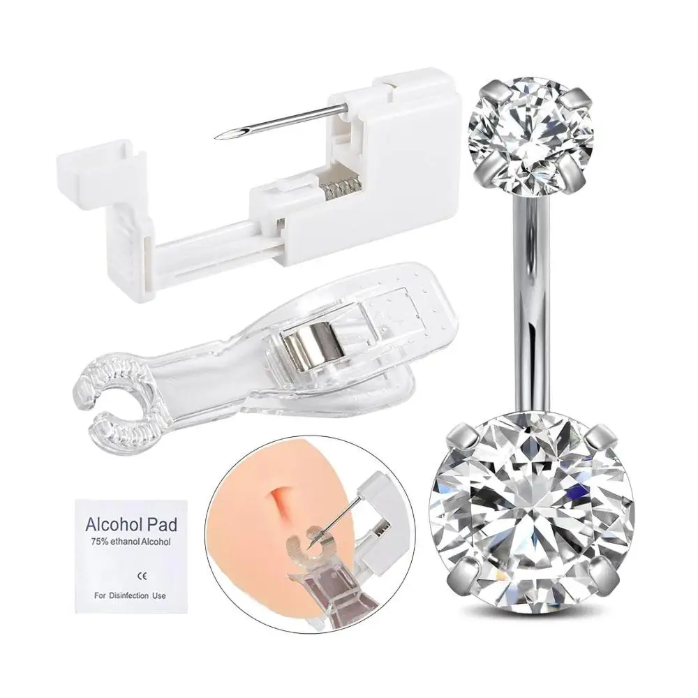 1/4Pcs Set Belly Button Piercing Gun Includes Disposable Navel Self Piercing Gun Piercing Needles Piercing Clamp and Clean Tools