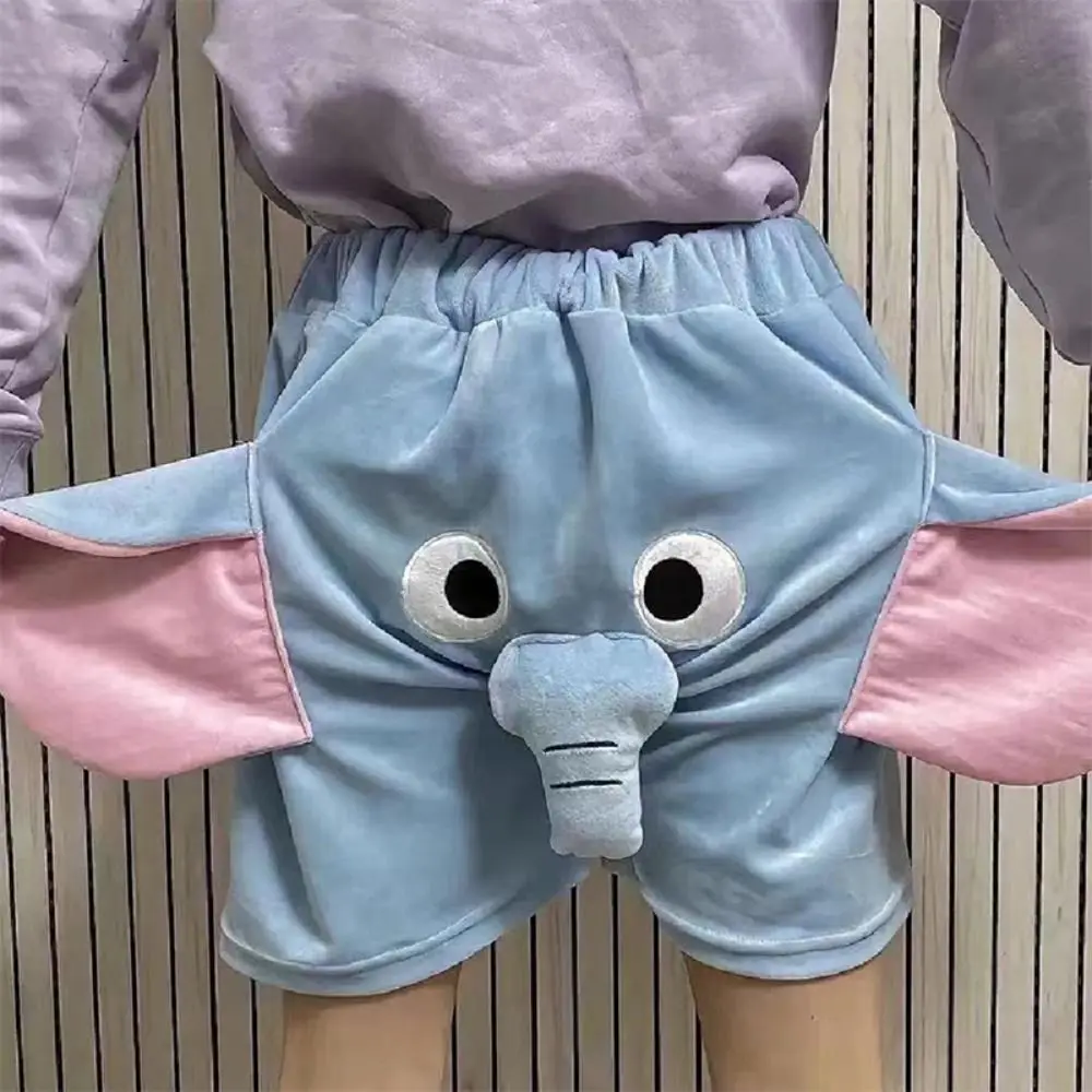 Embroidered Little Flying Elephant Shorts Pants Plush Elastic Couple Sleeping Pants Cute Elephant Funny Pajama Pants Women Men